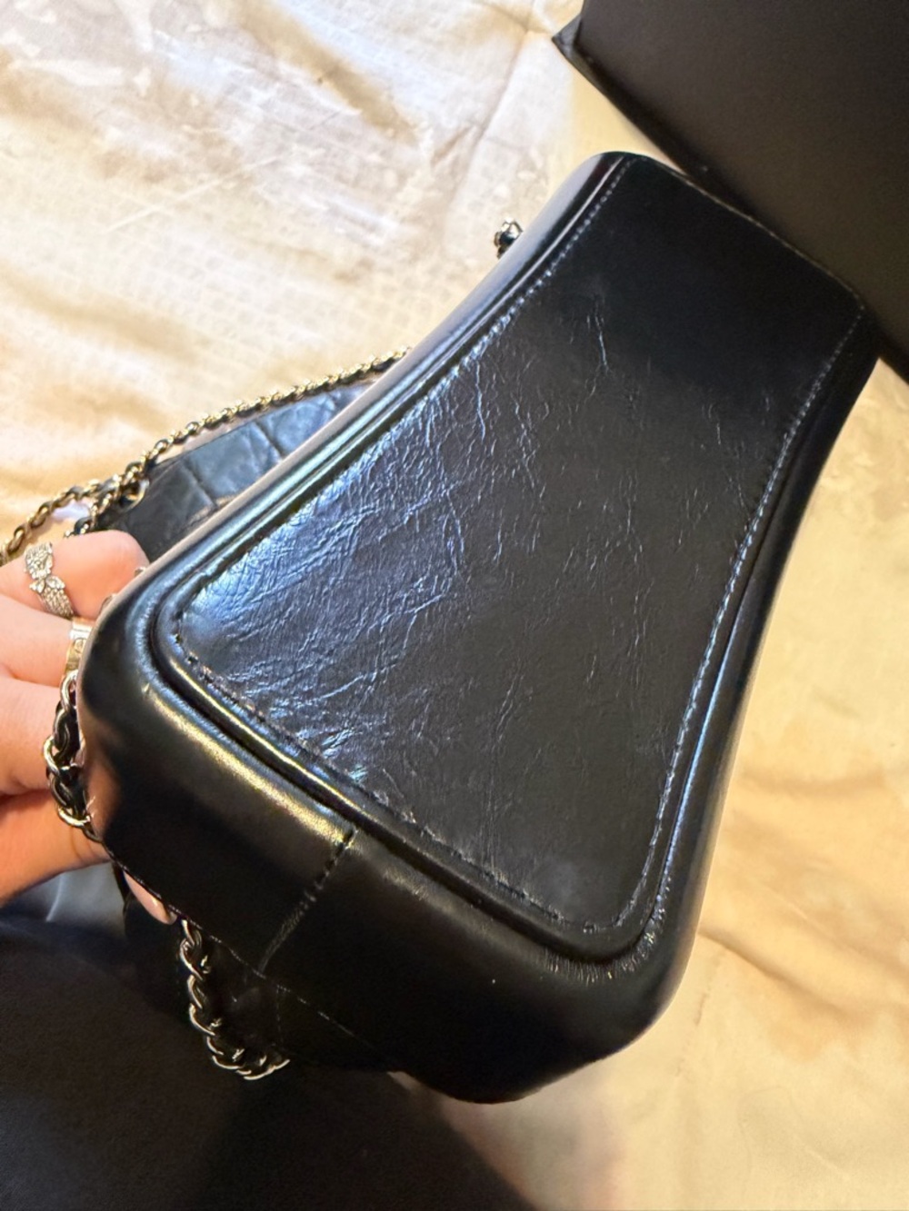 CHANEL Gabrielle Black Quilted Lambskin Drawstring Bucket Bag with Chain Strap - Picture 3 of 9